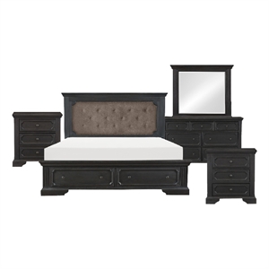 Queen Bedroom Set- 5 Piece Set with 2 Nightstands- Dresser- and Mirror