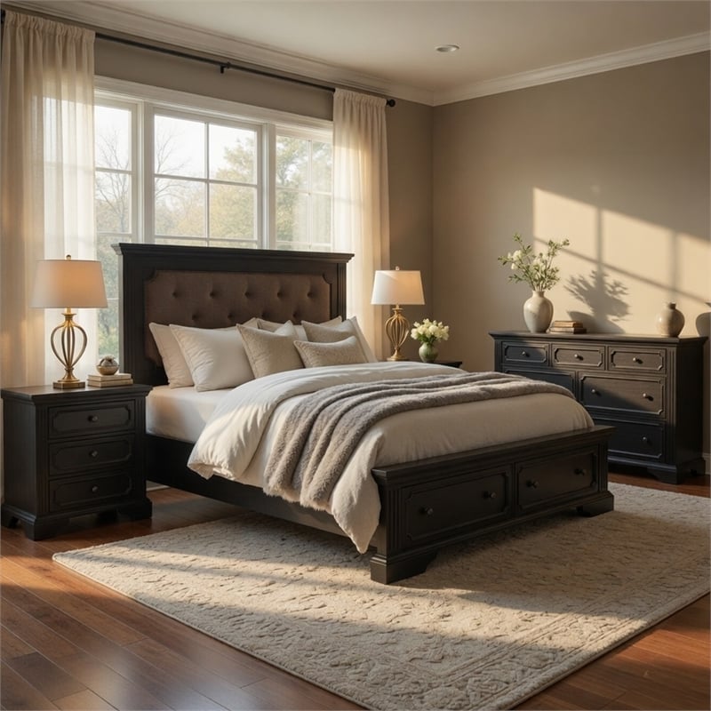 Queen Bedroom Set- 4 Piece Set with 2 Nightstands and Dresser