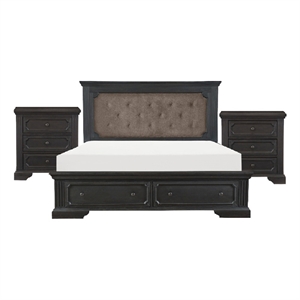 Queen Bedroom Set- Drawer Storage- Gray- 3 Piece Set with 2 Nightstands