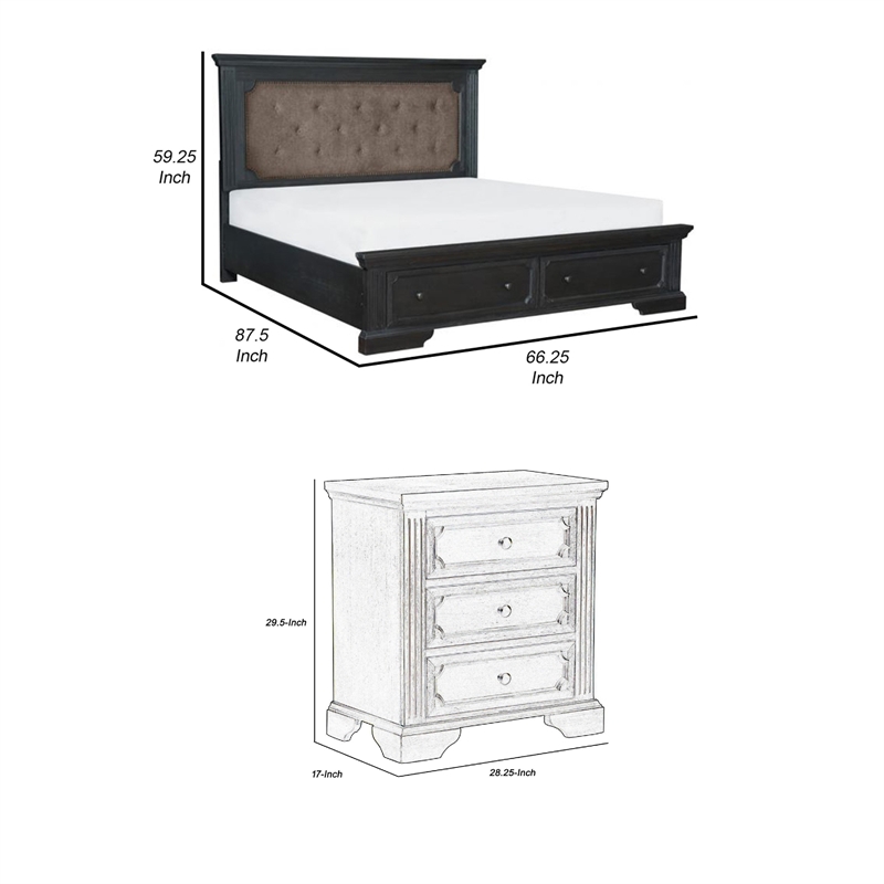 Queen Bedroom Set- Drawer Storage- Gray- 2 Piece Set with Nightstand