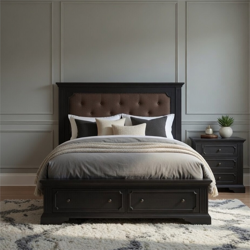 Queen Bedroom Set- Drawer Storage- Gray- 2 Piece Set with Nightstand