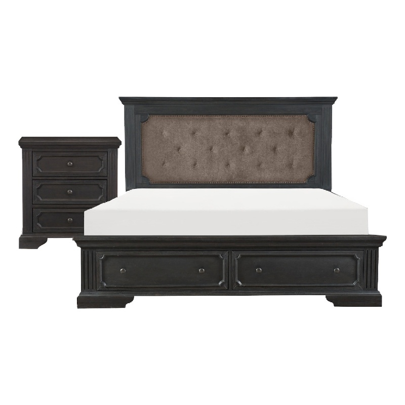 Queen Bedroom Set- Drawer Storage- Gray- 2 Piece Set with Nightstand