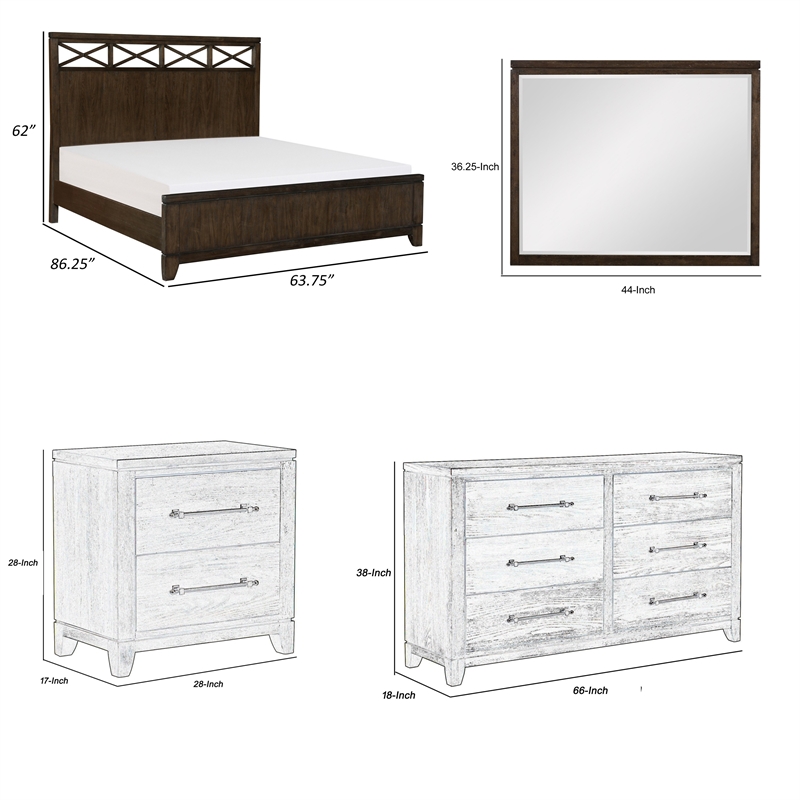 Queen Bedroom Set-Silver- 5 Piece Set w 2 Nightstands- Dresser- and Mirror