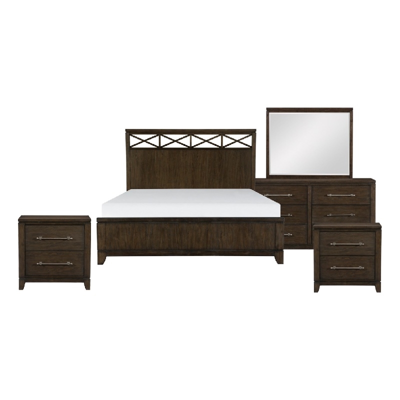 Queen Bedroom Set-Silver- 5 Piece Set w 2 Nightstands- Dresser- and Mirror