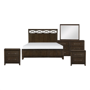 Queen Bedroom Set-Silver- 5 Piece Set w 2 Nightstands- Dresser- and Mirror