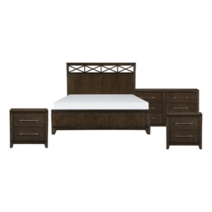Queen Bedroom Set-Brown- 4 Piece Set w 2 Nightstands and Dresser