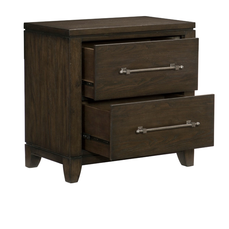 Queen Bedroom Set- Drawer Storage- Brown- 2 Piece Set with Nightstand