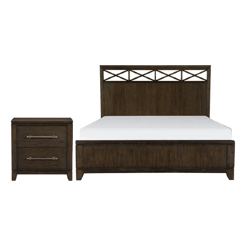 Queen Bedroom Set- Drawer Storage- Brown- 2 Piece Set with Nightstand