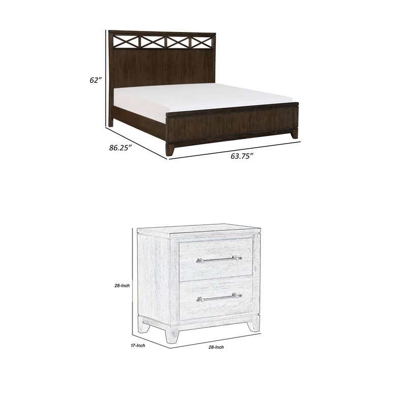 Queen Bedroom Set- Drawer Storage- Brown- 3 Piece Set with 2 Nightstands