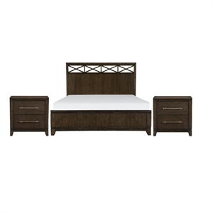 Queen Bedroom Set- Drawer Storage- Brown- 3 Piece Set with 2 Nightstands