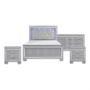 Queen Bedroom Set-Gray- 4 Piece Set with 2 Nightstands and Dresser