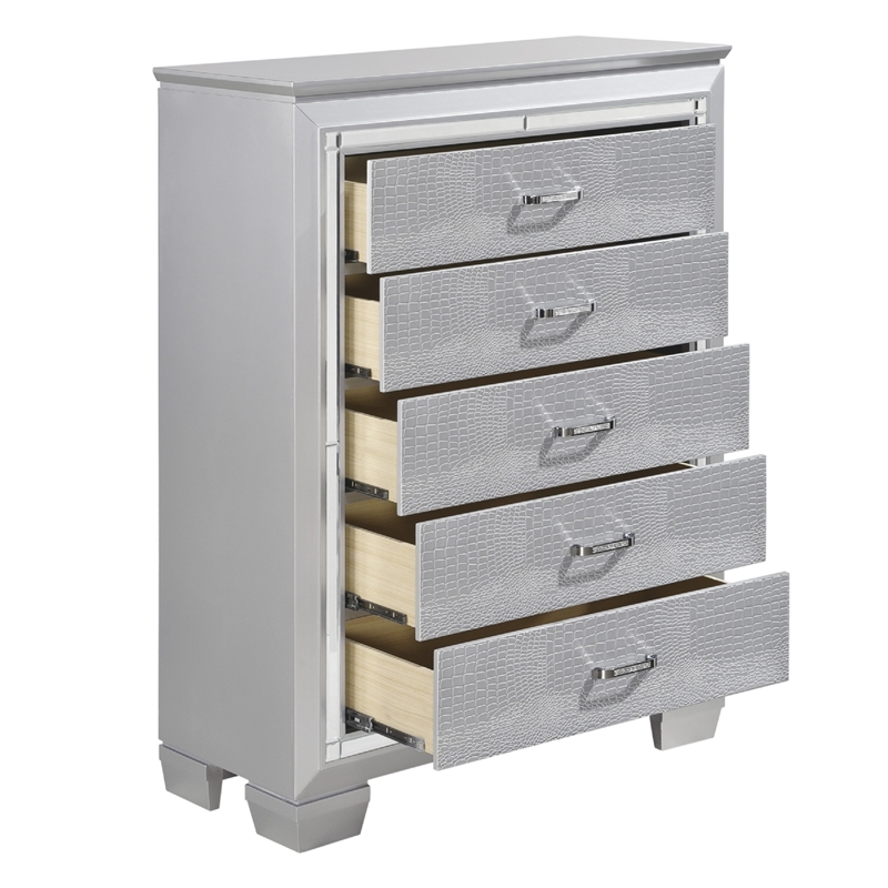 Queen Bedroom Set- Gray- 5 Piece Set with 2 Nightstands- Dresser- and Chest