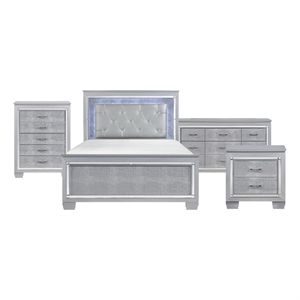 Queen Bedroom Set-Gray- 4 Piece Set with Nightstand- Dresser- and Chest