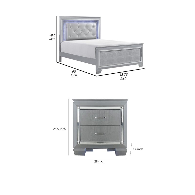 Queen Bedroom Set- Drawer Storage- Gray- 3 Piece Set with 2 Nightstands