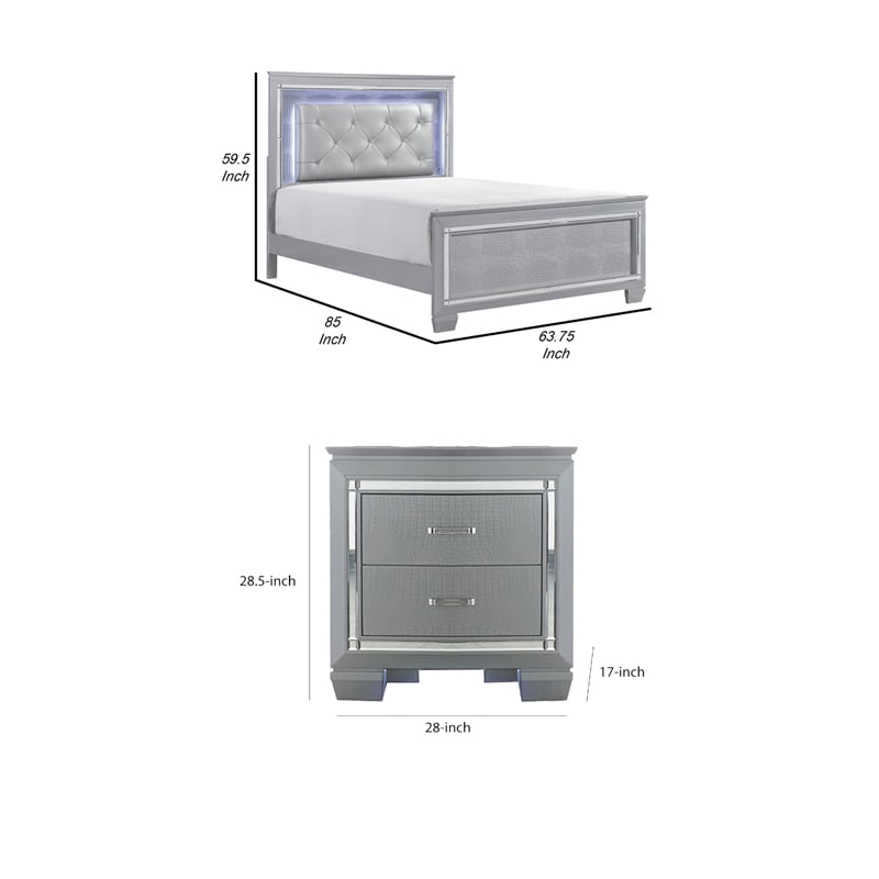 Queen Bedroom Set- Drawer Storage- Gray- 2 Piece Set with 1 Nightstands