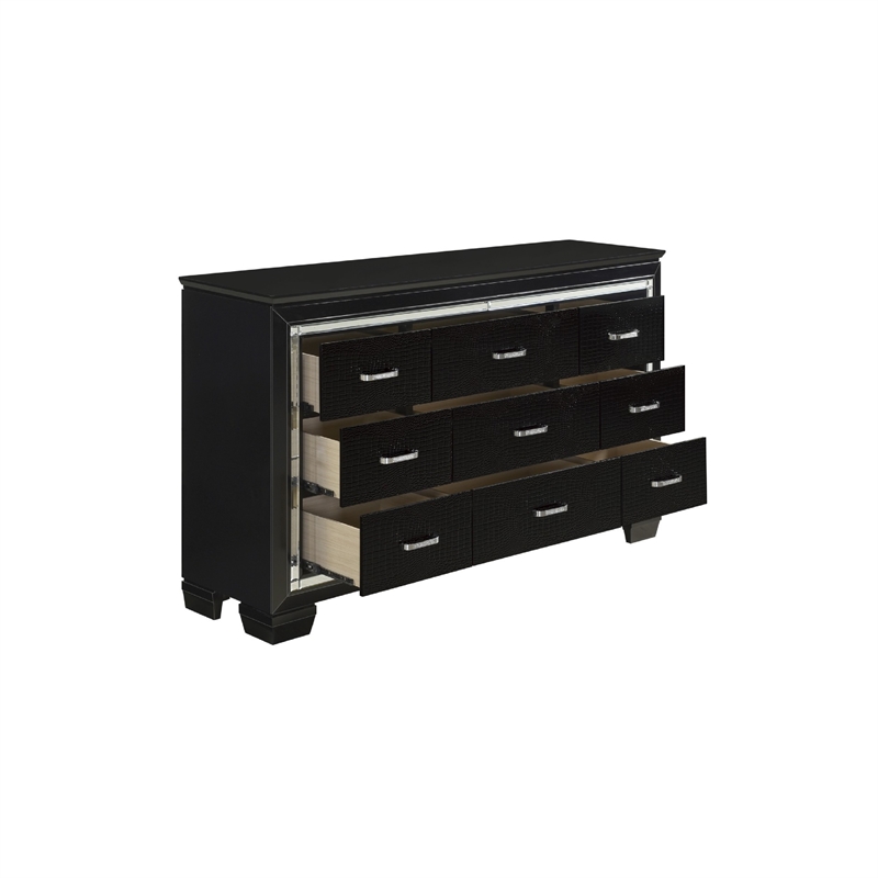 Queen Bedroom Set- Black- 4 Piece Set with 2 Nightstands and Dresser