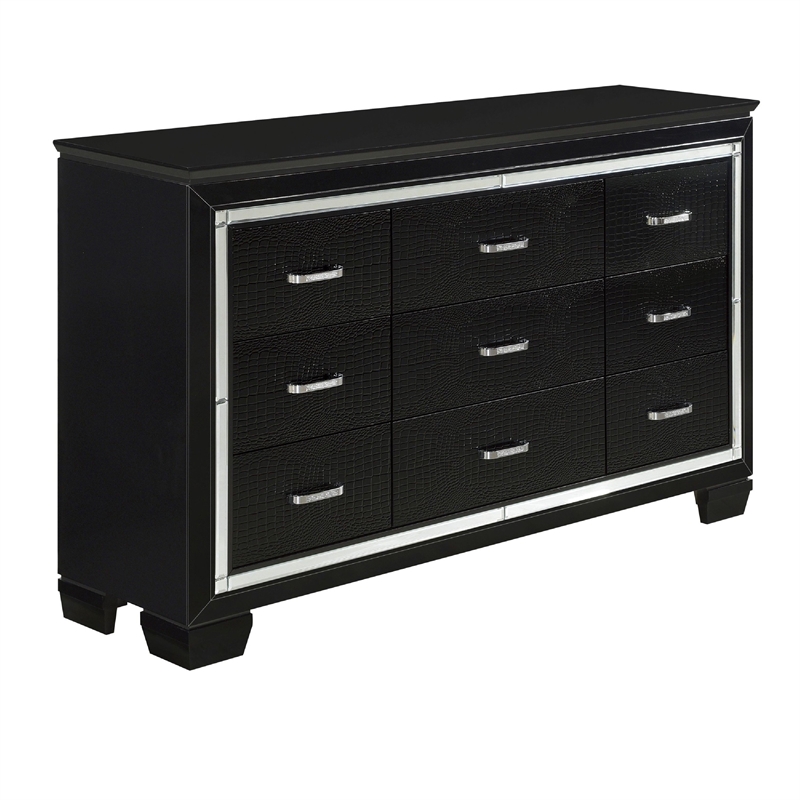 Queen Bedroom Set- Black- 4 Piece Set with 2 Nightstands and Dresser