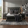 Queen Bedroom Set- Drawer Storage- Black- 3 Piece Set with 2 Nightstands