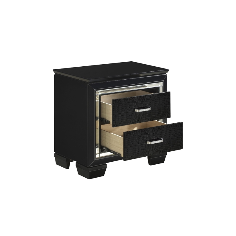 Queen Bedroom Set- Drawer Storage- Black- 2 Piece Set with Nightstand