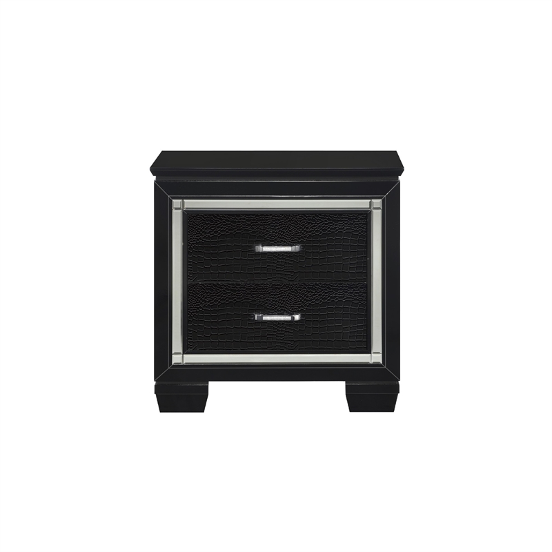 Queen Bedroom Set- Drawer Storage- Black- 2 Piece Set with Nightstand