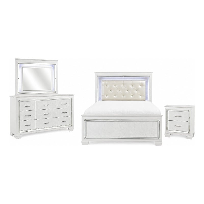 Full Bedroom Set- White- 4 Piece Set with Nightstand- Dresser- and Mirror