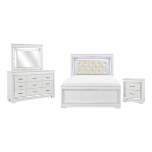 Full Bedroom Set- White- 4 Piece Set with Nightstand- Dresser- and Mirror