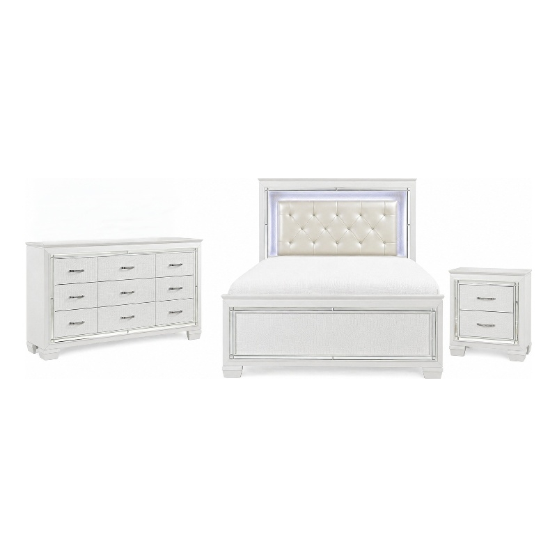 Full Bedroom Set-White- 3 Piece Set with Nightstand and Dresser