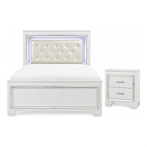 Full Bedroom Set- Drawer Storage- White- 2 Piece Set with Nightstand