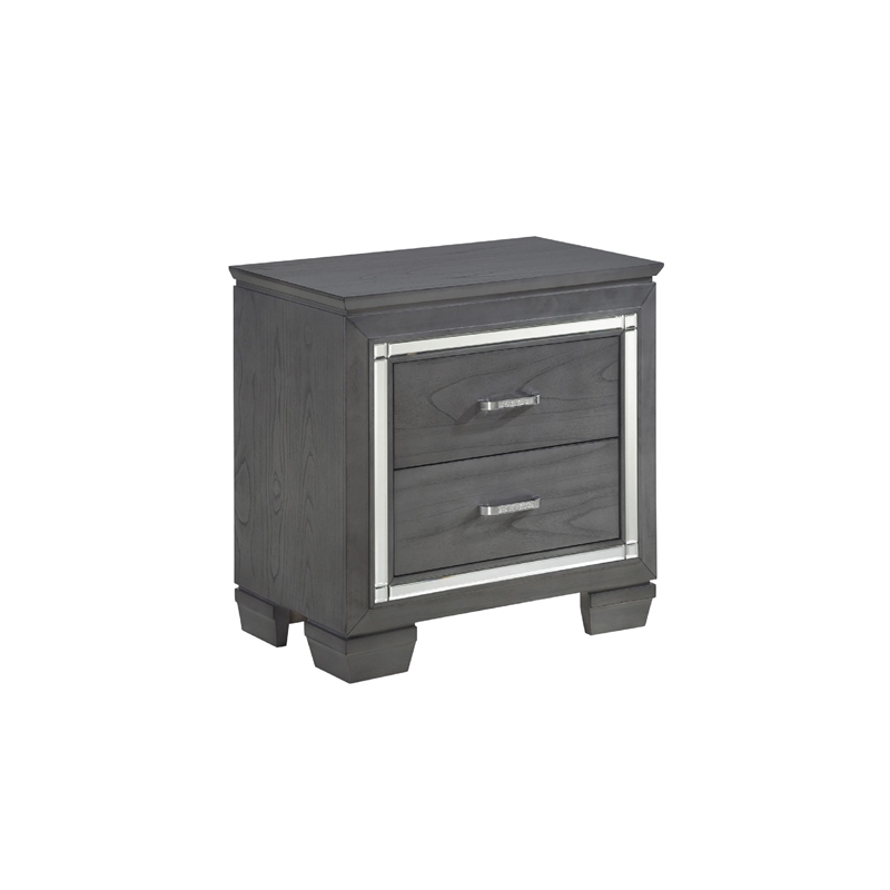 Queen Bedroom Set- Drawer Storage- Gray- 3 Piece Set with 2 Nightstands