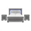 Queen Bedroom Set- Drawer Storage- Gray- 3 Piece Set with 2 Nightstands