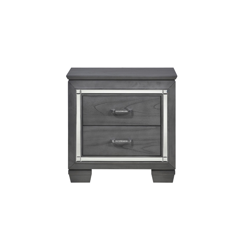 Queen Bedroom Set- Drawer Storage- Gray- 2 Piece Set with Nightstand