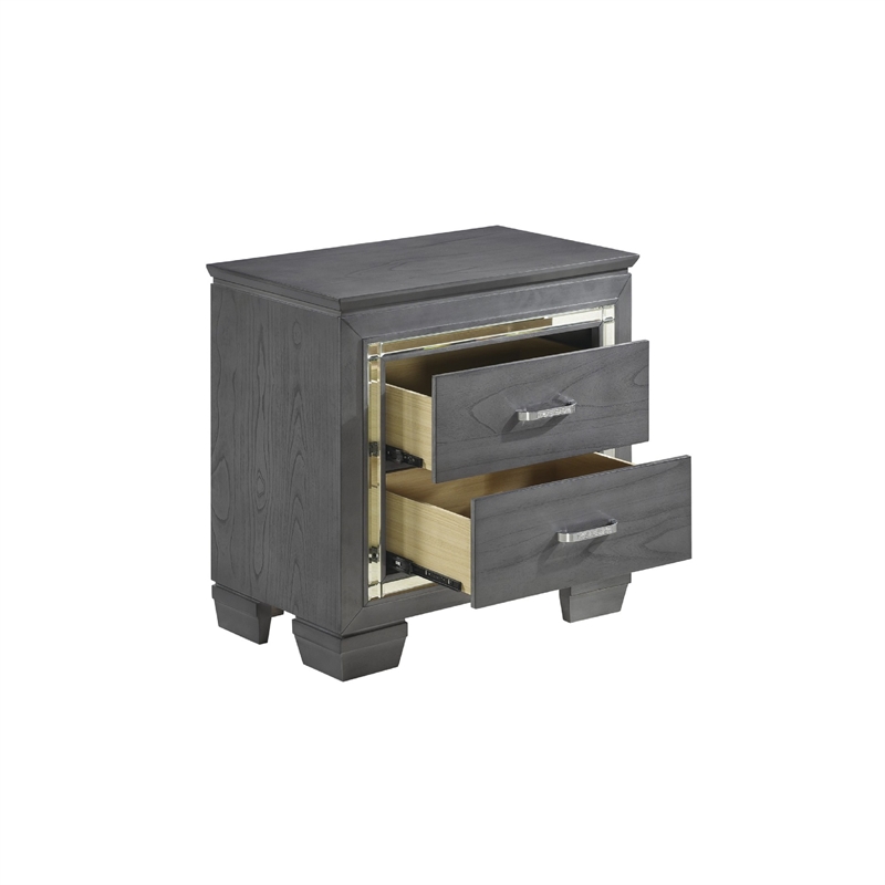 Queen Bedroom Set- Drawer Storage- Gray- 2 Piece Set with Nightstand