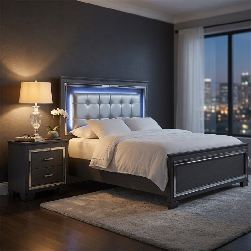 Queen Bedroom Set- Drawer Storage- Gray- 2 Piece Set with Nightstand
