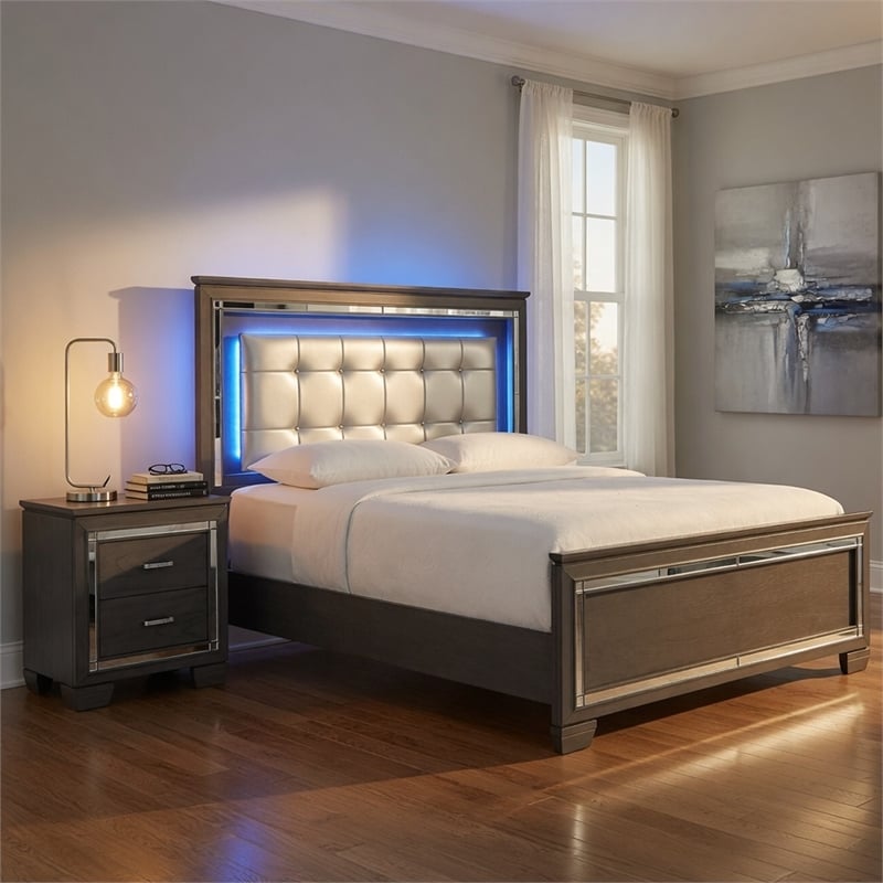 Queen Bedroom Set- Drawer Storage- Gray- 2 Piece Set with Nightstand