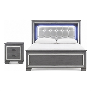 Queen Bedroom Set- Drawer Storage- Gray- 2 Piece Set with Nightstand