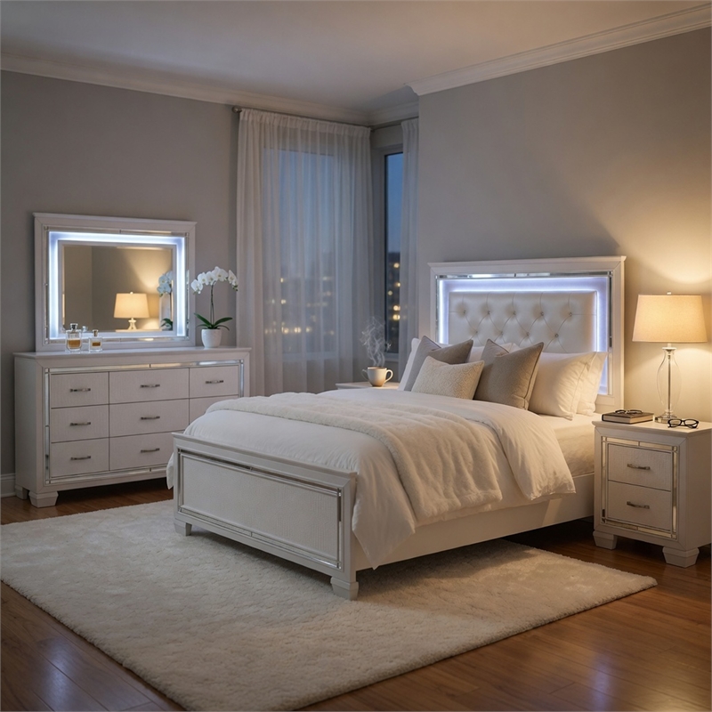 California King Bedroom Set- 5 Piece Set w 2 Nightstands- Dresser-Mirror