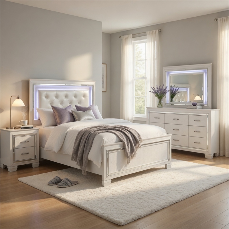 California King Bedroom Set- 5 Piece Set w 2 Nightstands- Dresser-Mirror
