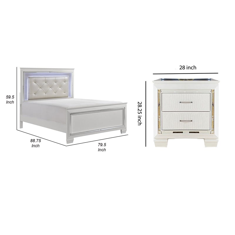 California King Bedroom Set- White- 3 Piece Set with 2 Nightstands