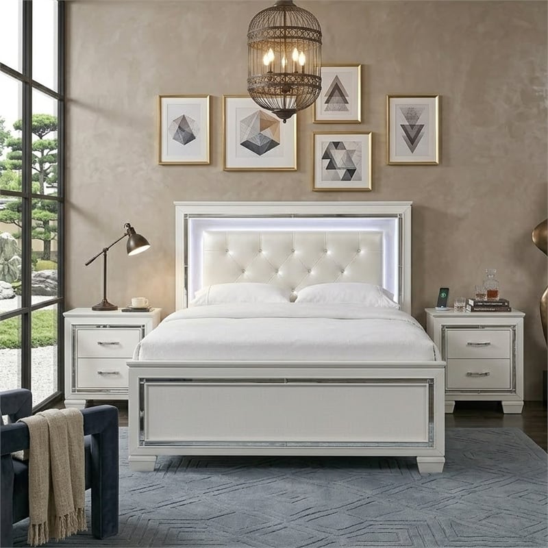 California King Bedroom Set- White- 3 Piece Set with 2 Nightstands