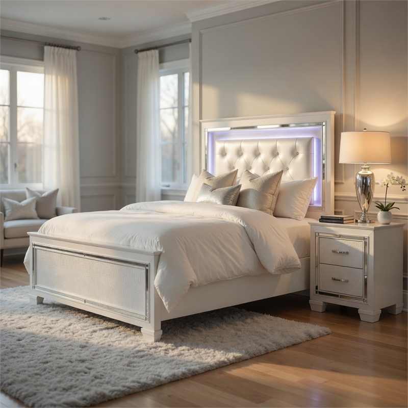 California King Bedroom Set-White- 2 Piece Set with Nightstand