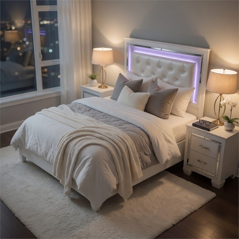 California King Bedroom Set-White- 2 Piece Set with Nightstand