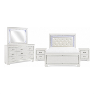 Queen Bedroom Set- White- 5 Piece Set with 2 Nightstands- Dresser- Mirror