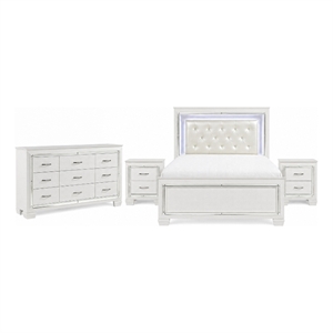 Queen Bedroom Set- White- 4 Piece Set with 2 Nightstands and Dresser