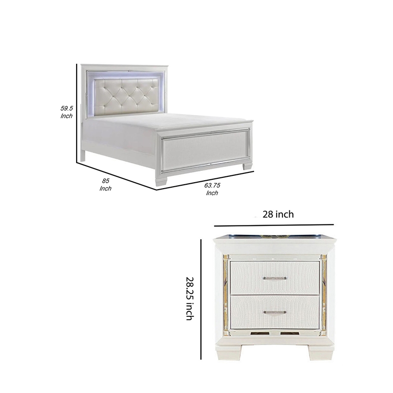 Queen Bedroom Set- Drawer Storage- White- 3 Piece Set with 2 Nightstands