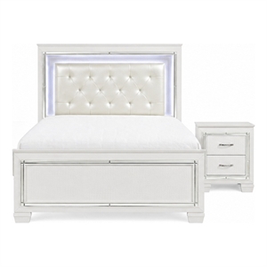 Queen Bedroom Set- Drawer Storage- White- 3 Piece Set with 2 Nightstands