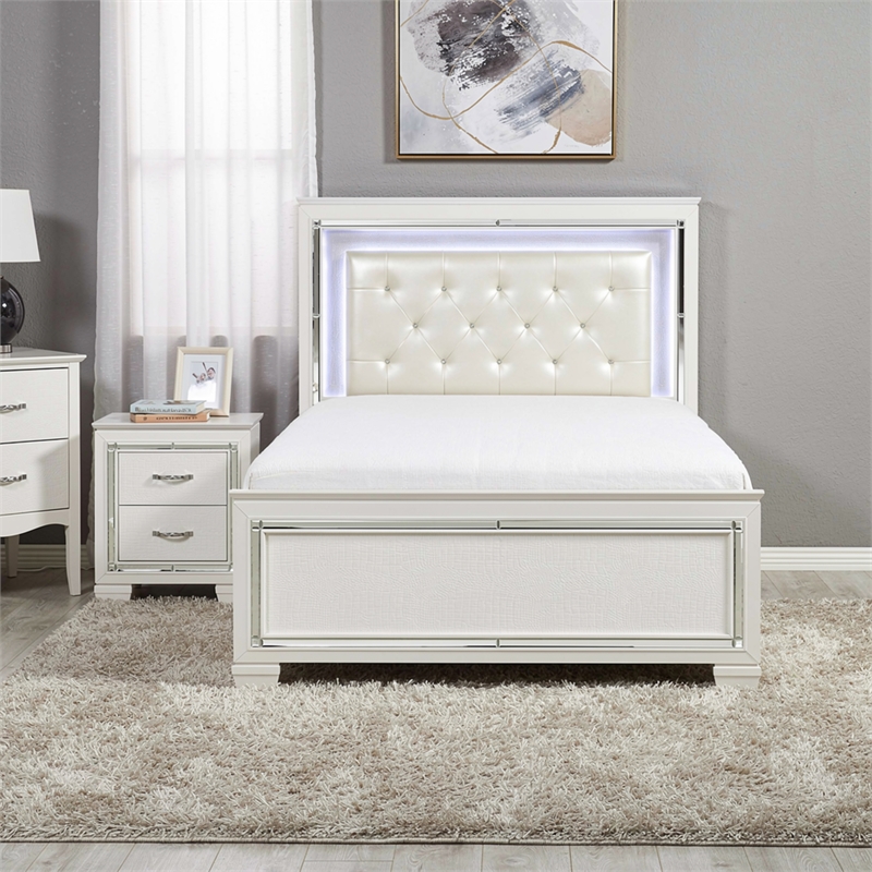 Queen Bedroom Set- Drawer Storage- White- 2 Piece Set with Nightstand