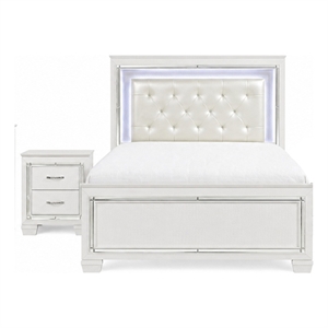Queen Bedroom Set- Drawer Storage- White- 2 Piece Set with Nightstand