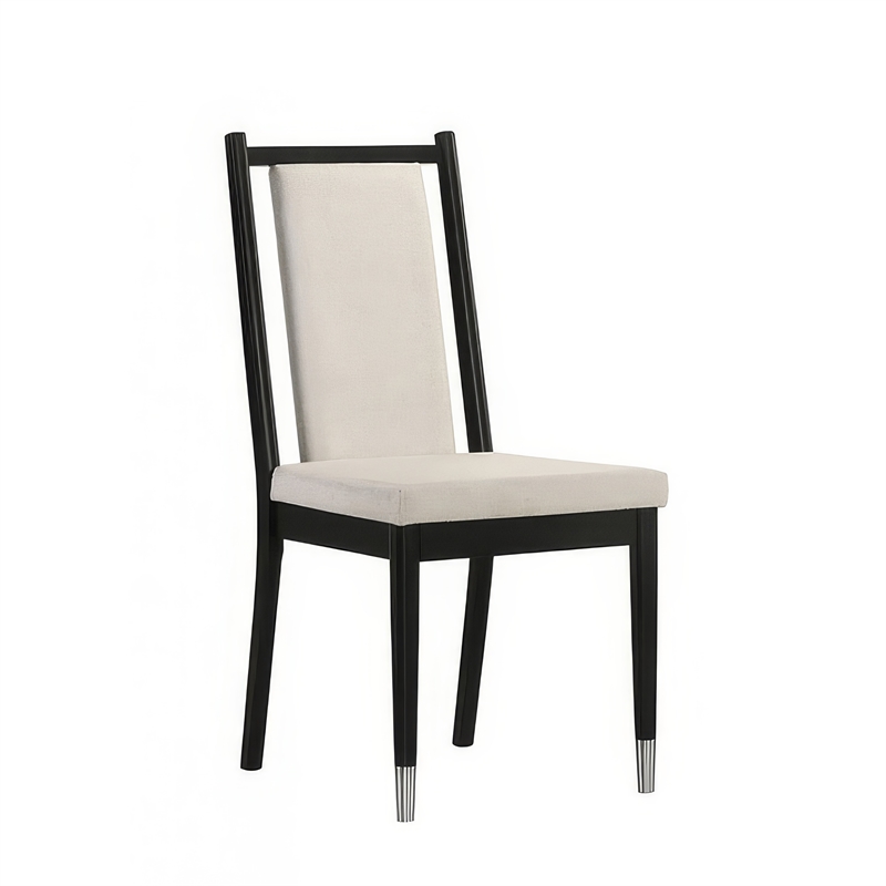 Maddy Dining Side Chair Set of 2- White Chenille Foam Cushions- Black