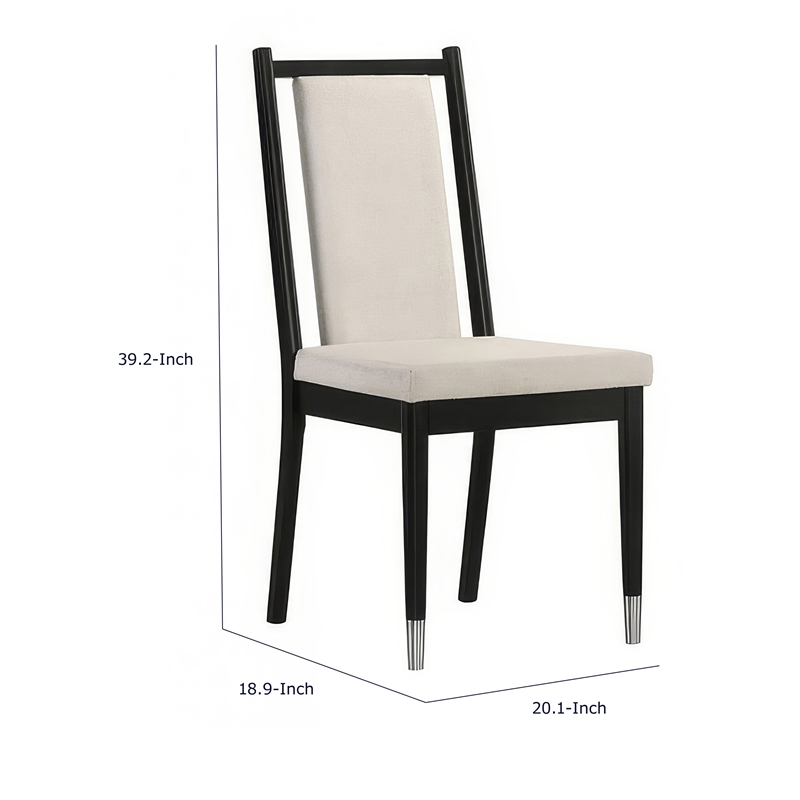 Maddy Dining Side Chair Set of 2- White Chenille Foam Cushions- Black