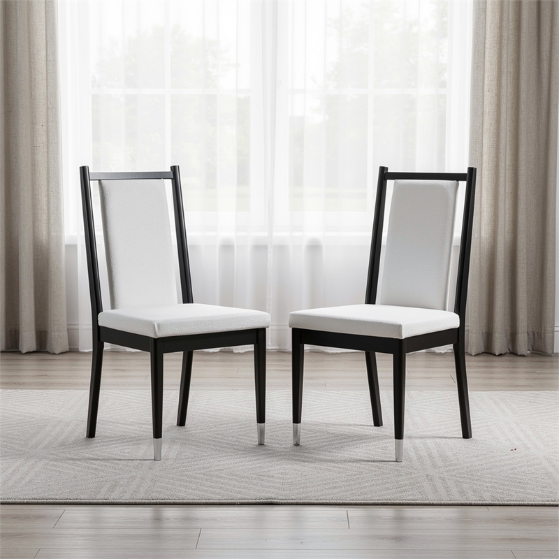 Maddy Dining Side Chair Set of 2- White Chenille Foam Cushions- Black